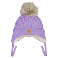 Metsola Päähineet Ja Huivit|Merinovillapipot>FUR POM CABLE BABY BEANIE -MERINOVILLAPIPO | ICY LILAC