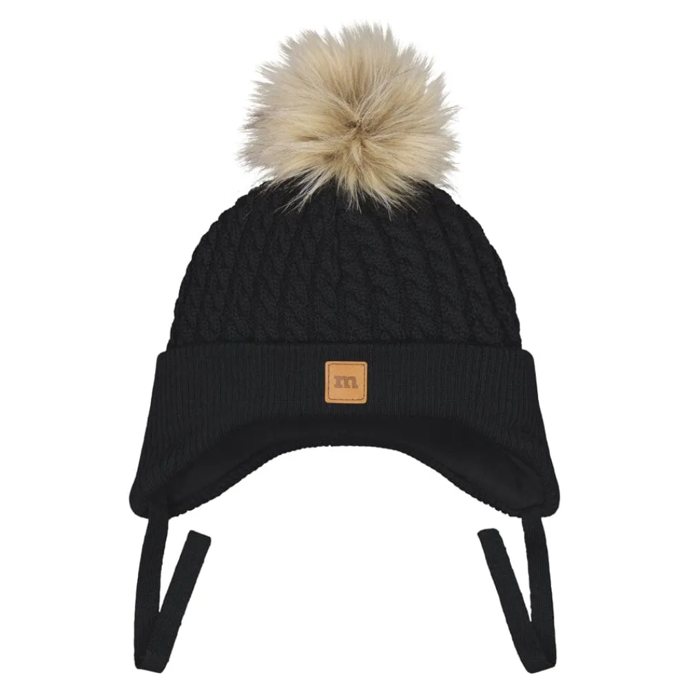Metsola Päähineet Ja Huivit|Merinovillapipot>FUR POM CABLE BABY BEANIE -MERINOVILLAPIPO | BLACK