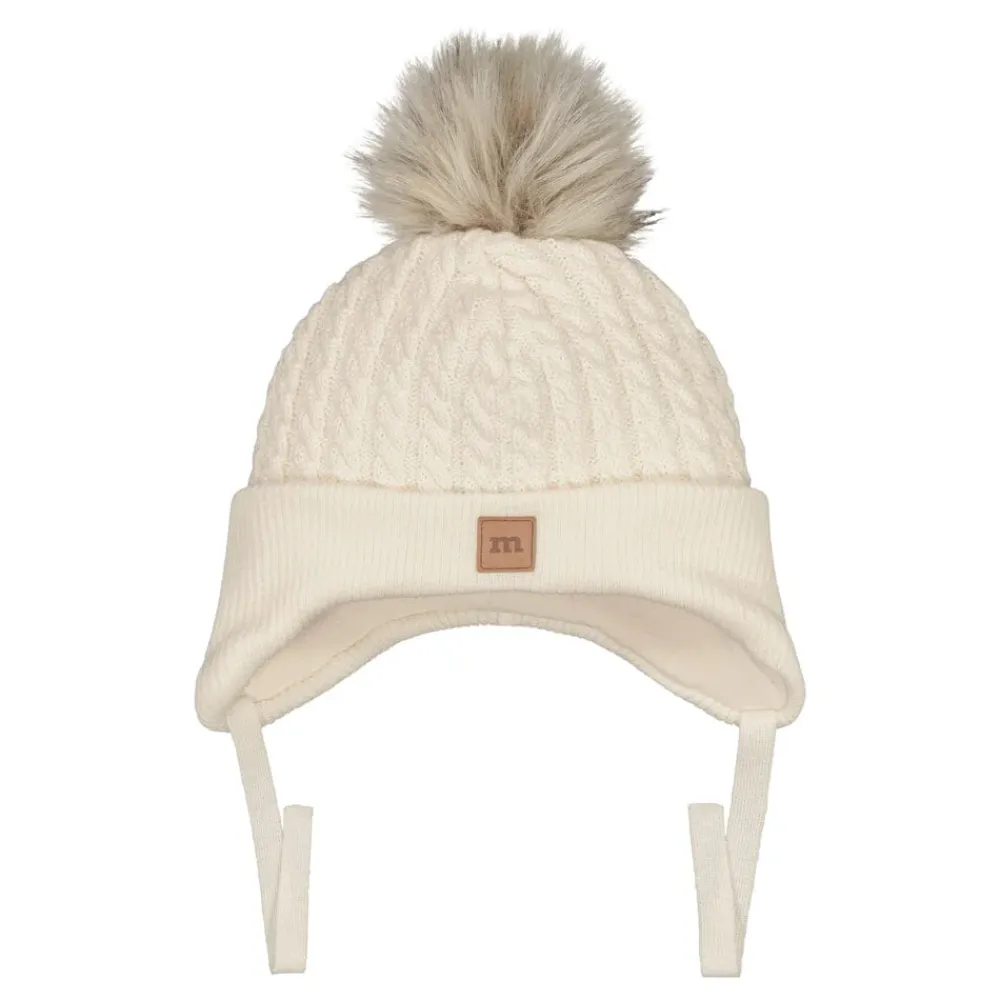 Metsola Päähineet Ja Huivit|Merinovillapipot>FUR POM CABLE BABY BEANIE -MERINOVILLAPIPO | CREAMY