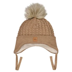 Metsola Päähineet Ja Huivit|Merinovillapipot>FUR POM CABLE BABY BEANIE -MERINOVILLAPIPO | PEANUT BUTTER